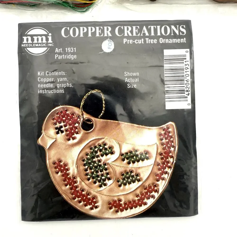 3 Vintage Copper Creations Punch and Stitch Cross Stitch Christmas Ornament Kits